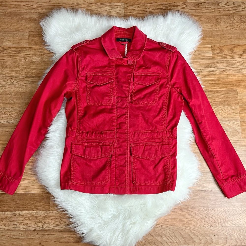 Talbots military utility style short jacket inner drawstring red Small Petite